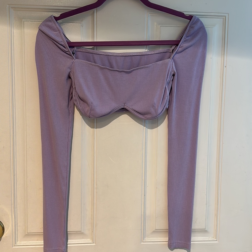 Lavender Ribbed Cropped Top - Picture 6 of 10